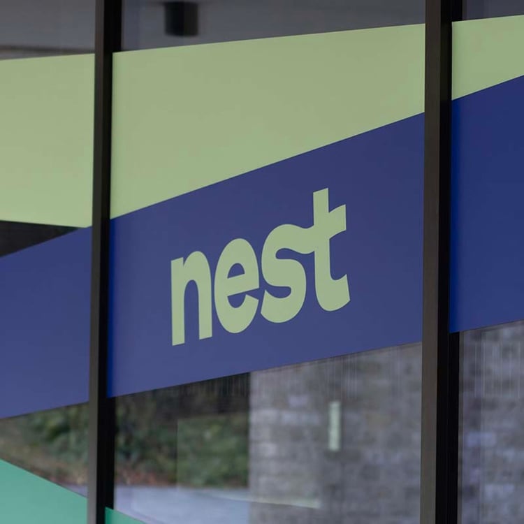 Nest logo on a window